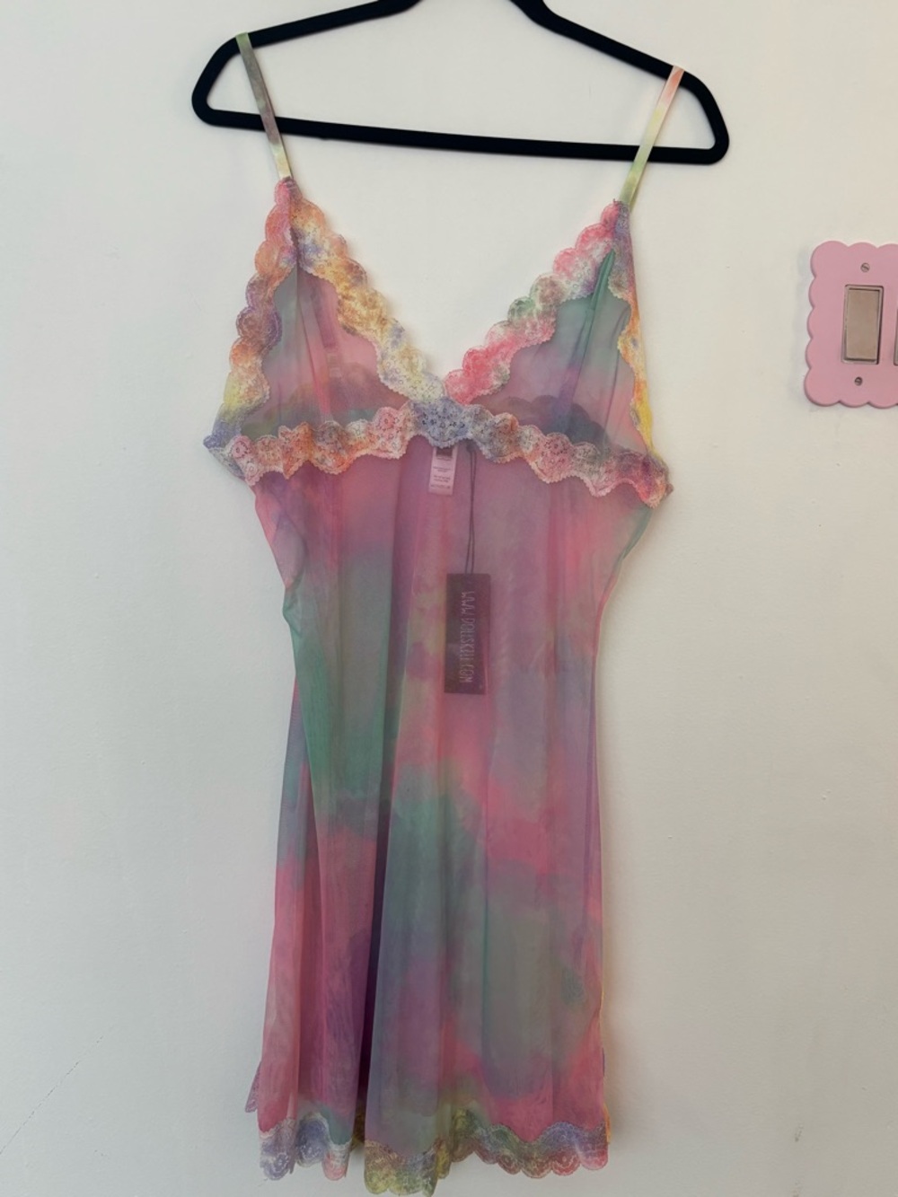 Current Mood Pastel Tie-Dye Sheer Lace-Trim Chemise